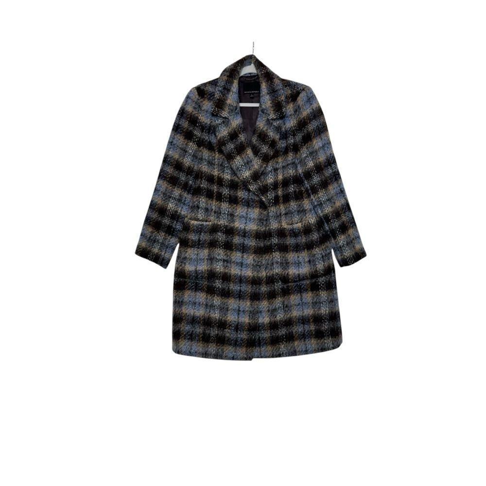 Banana Republic Italian Plaid Blue Brown Wool Blend Topcoat | L - Picture 7 of 10